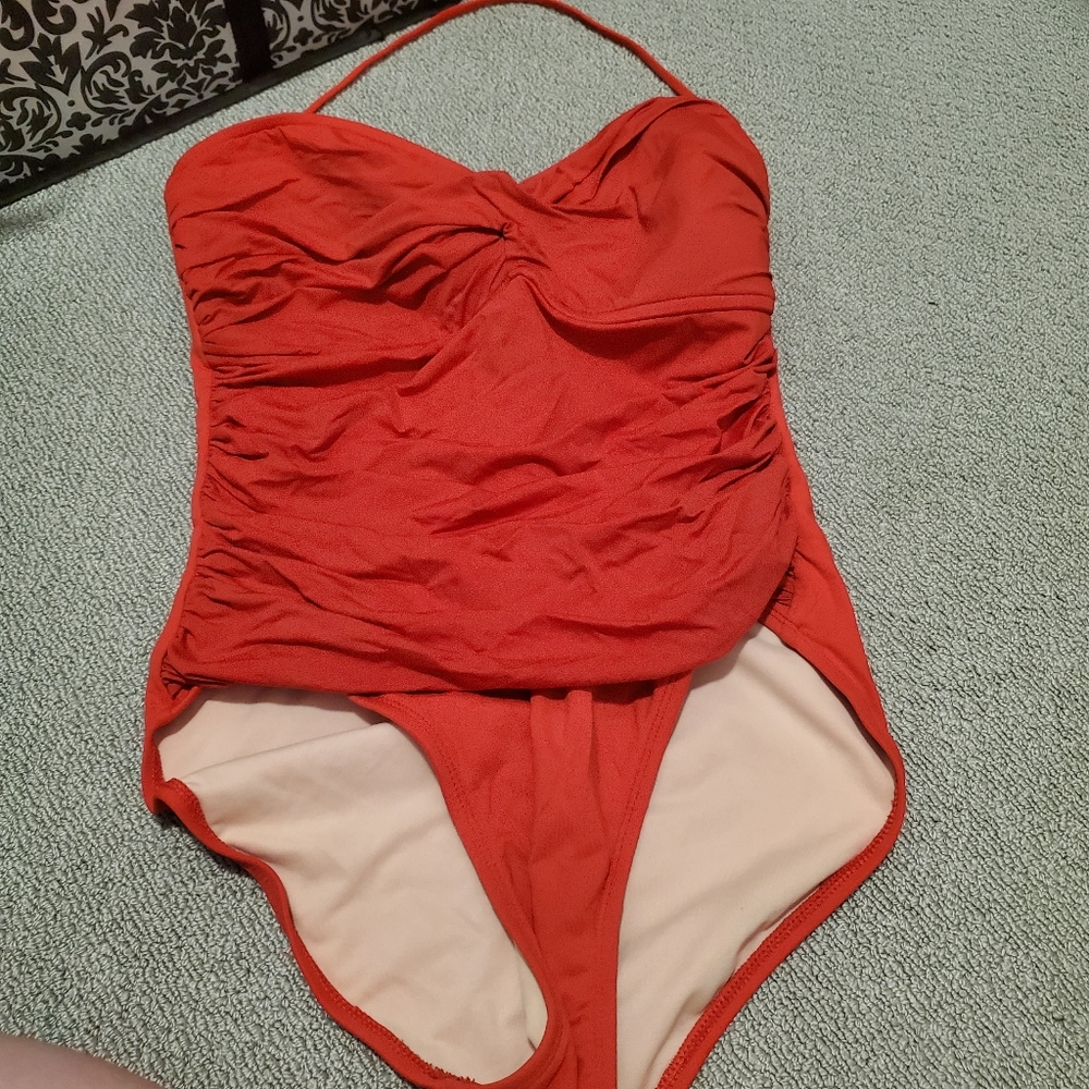Red one piece bathing suit